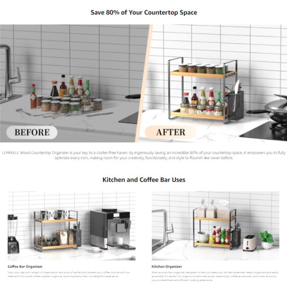 2-Tier Acacia Wood Countertop Organizer for Makeup/ Vanity/ Bathroom/ Kitchen - Picture 10 of 11